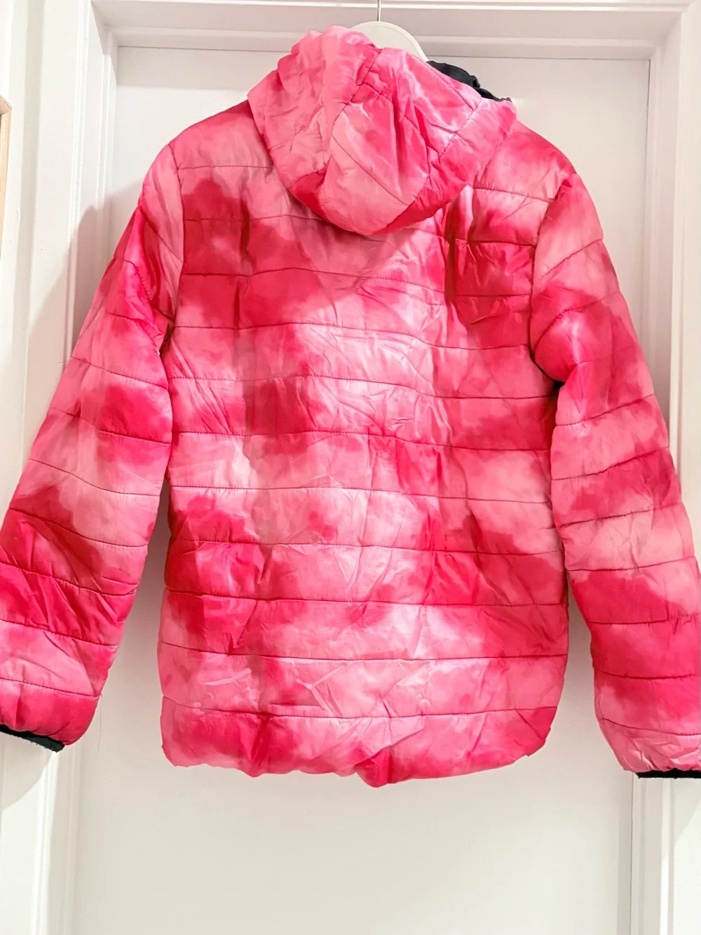 Girls' Pink Tie-Dye Hooded Puffer Jacket